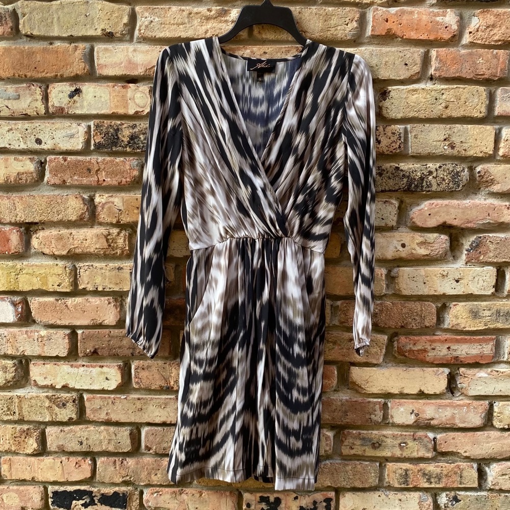 Akiko Dress Long Sleeve Mock Wrap Silk Size Small